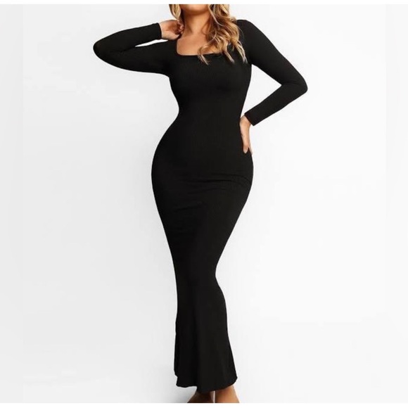 NEW SKIMS Soft Lounge Long Sleeve Dress Black XL - Picture 2 of 5